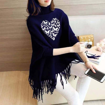 New Heart Butterflies Women's Bat-Wing Style Printed Fleece Poncho (OM-802)