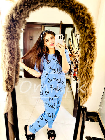 Light Blue Love Hearts The Ultimate Dream wear Sleep Suit (OM-11)