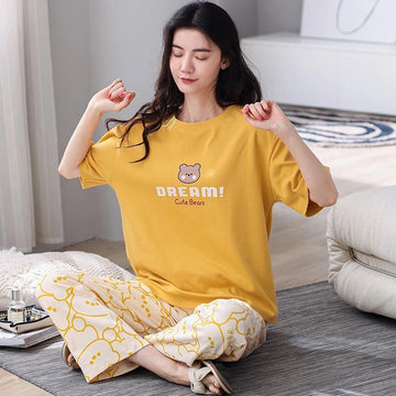 Yellow Dream Cute Bears The Ultimate Dream Wear Sleep Suit (OM-66)