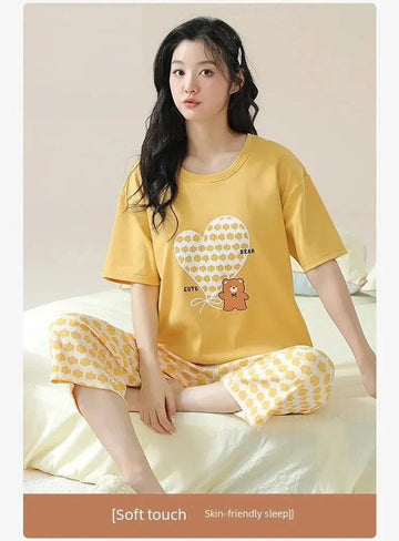 Yellow Bear Heart Printed The Ultimate Dream Wear Sleep Suit (OM-71)