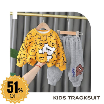 Yellow Bears Print Sweatshirt With Trouser Tracksuit For Kids (OM-601)