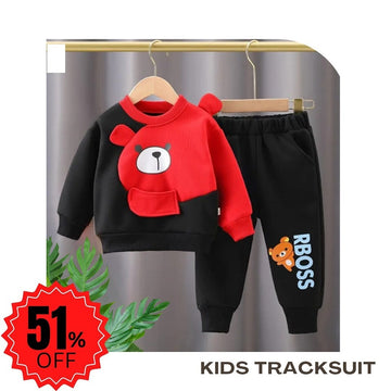 Black With Red Bear Sweatshirt With Trouser Tracksuit For Kids (OM-602)