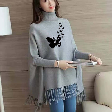 Heart Butterfying Women's Bat-Wing Style Printed Fleece Poncho (OM-803)
