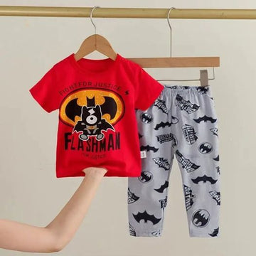 Red Fight For Justice Kids Night Dress For Girls and Boys (1 Suit) OM-211