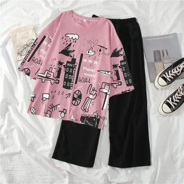 Pink Multi Printed Half Sleeves The Ultimate Dream wear Sleep Suit (OM-41)