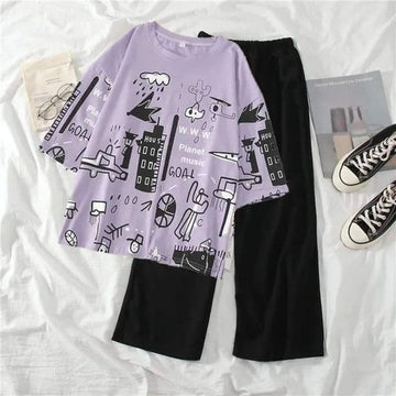 Purple Multi Printed Half Sleeves The Ultimate Dream wear Sleep Suit (OM-42)