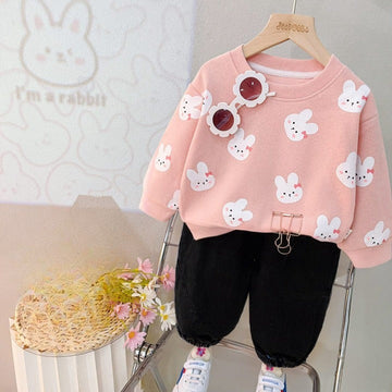Pink Little Bunny Sweatshirt & Black Trouser Tracksuit For Kids (OM-619)