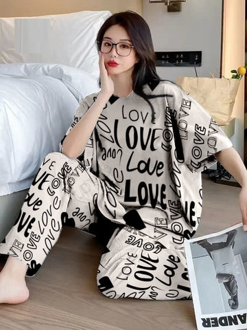 Skin All Over Love Heart Printed The Ultimate Dream Wear Sleep Suit (OM-91)