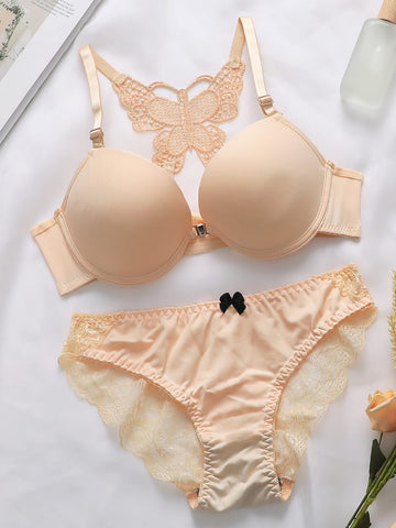 Skin Butterfly Single Paded Front Open Bra Set (OM-404)