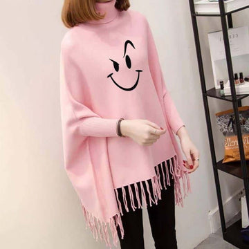 Smile Women's Bat-Wing Style Printed Fleece Poncho (OM-805)