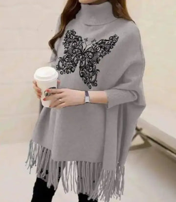 Butterfly Women's Bat-Wing Style Printed Fleece Poncho (OM-822)