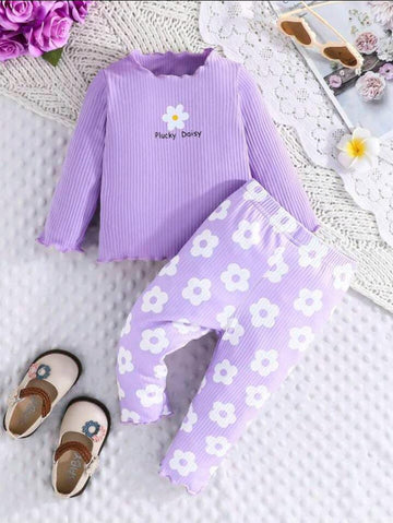 Lilac Daisy Flowers Printed The Ultimate Kids Sleep Suit (OM-362)