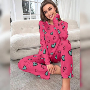 Shocking Pink with Green Hearts The Ultimate Dream Wear Sleep Suit (OM-77)