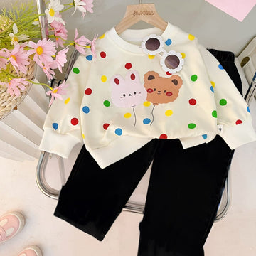Rainbow Dot Sweatshirt and Black Trouser Tracksuit For Kids (OM-617)
