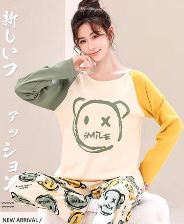 Multi Color Smile Priinted Full Sleeves The Ultimate Dream Wear Sleep Suit (OM-103)