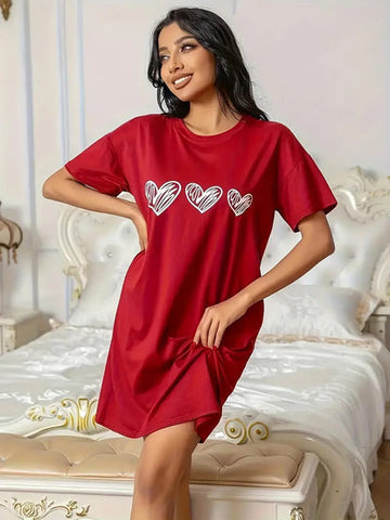 Red With White Hearts Long Shirt For Her (OM-1116)