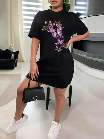 Black With Butterflies Print Long Shirt For Her (OM-1115)