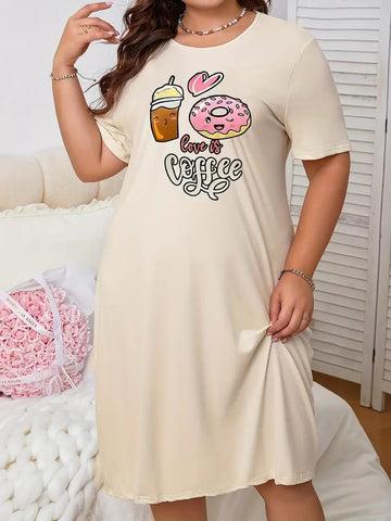 Skin Coffee And Donut Print Long Shirt For Her (OM-1104)