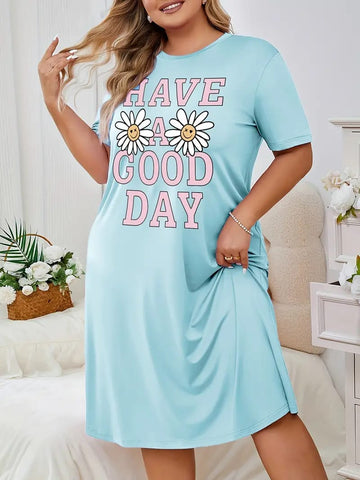 Blue Have A Good Day Print Long Shirt For Her (OM-1103)