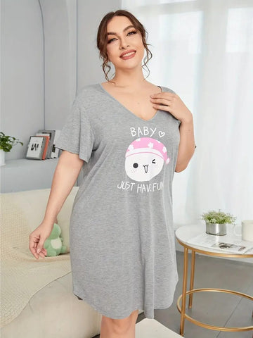 Grey Baby Kitty Print Long Shirt For Her (OM-1105)