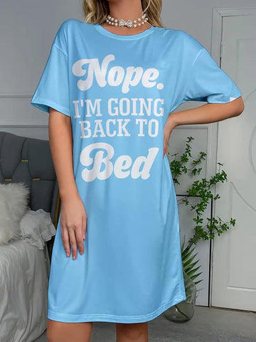 Blue Nope I Am Going Back To Bed Print Long Shirt For Her (OM-1113)