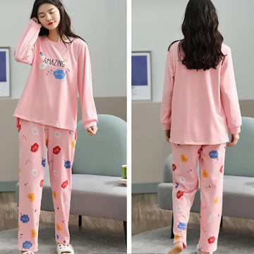 Pink Amazing Print Full Sleeves Printed The Ultimate Dream Wear Sleep Suit (OM-94)