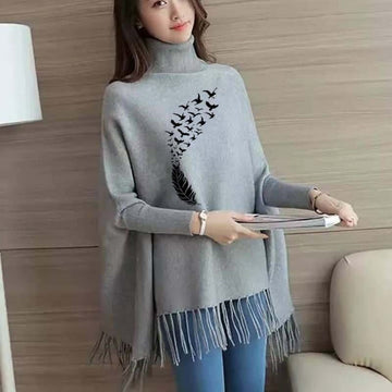 Leaf Women's Bat-Wing Style Printed Fleece Winter Poncho (OM-812) (Copy)