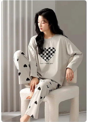 Grey Puzzle Heart Printed Full Sleeves The Ultimate Dream Wear Sleep Suit (OM-101)