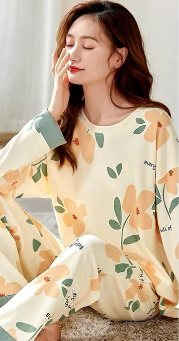 Flowers Printed Full Sleeves The Ultimate Dream Wear Sleep Suit (OM-99)