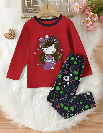 Red Sleepy Princess Printed The Ultimate Kids Sleep Suit (OM-380)