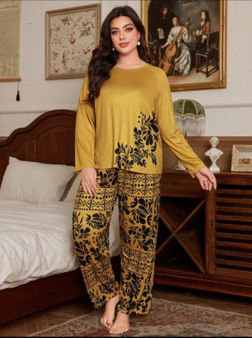 Yellow Floral Print Full Sleeves with floral Printed pajama The Ultimate Dream Wear Sleep Suit (OM-136)