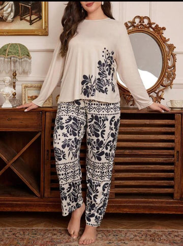 Skin Floral Print Half Sleeves with floral Printed pajama The Ultimate Dream Wear Sleep Suit (OM-137)