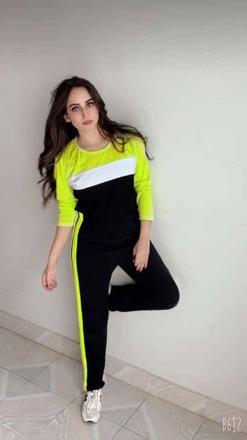 Green with Black Panel Gym Suit Or Yoga Suit Tracksuit For Her