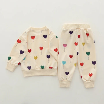 Rainbow Hearts Winter Sweatshirt with Trouser Tracksuit For Kids (OM-618)