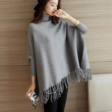 Grey Plain Women's Bat-Wing Style Fleece Winter Poncho (OM-815)