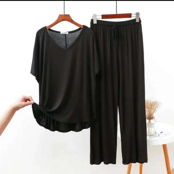 Black V-Neck with Trouser The Ultimate Dream Wear Sleep Suit (OM-145)