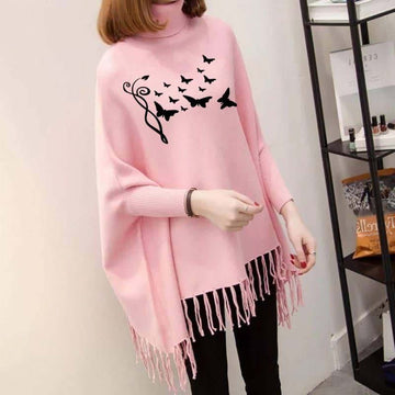 New Butterflies Women's Bat-Wing Style Printed Fleece Poncho (OM-801)