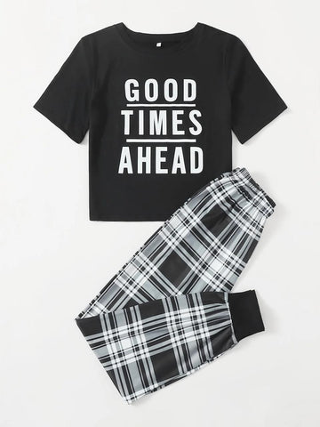 Black Good Things Ahead Printed The Ultimate Dream Wear Sleep Suit (OM-48)