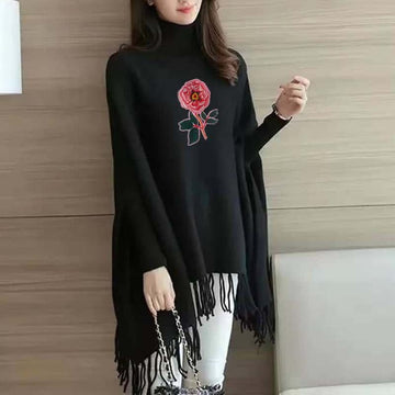 Embroidery Bunch Women's Bat-Wing Style Winter Poncho(OM-806)