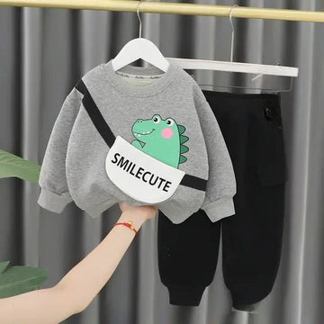 Grey Dragon Winter Pullover with Black Pants Tracksuit For Kids (OM-616)