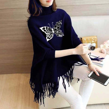 Butterfly Women's Bat-Wing Style Printed Fleece Poncho (OM-804)