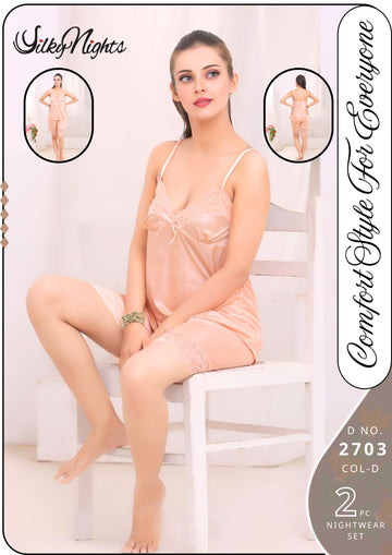 Skin Comfort Style Premium Silk 2 Pcs Nighty Roses Luxury (S-10082)