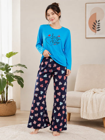 Blue Love Your Forever Printed Full Sleeves The Ultimate Dream Wear Sleep Suit (OM-212) omii.pk