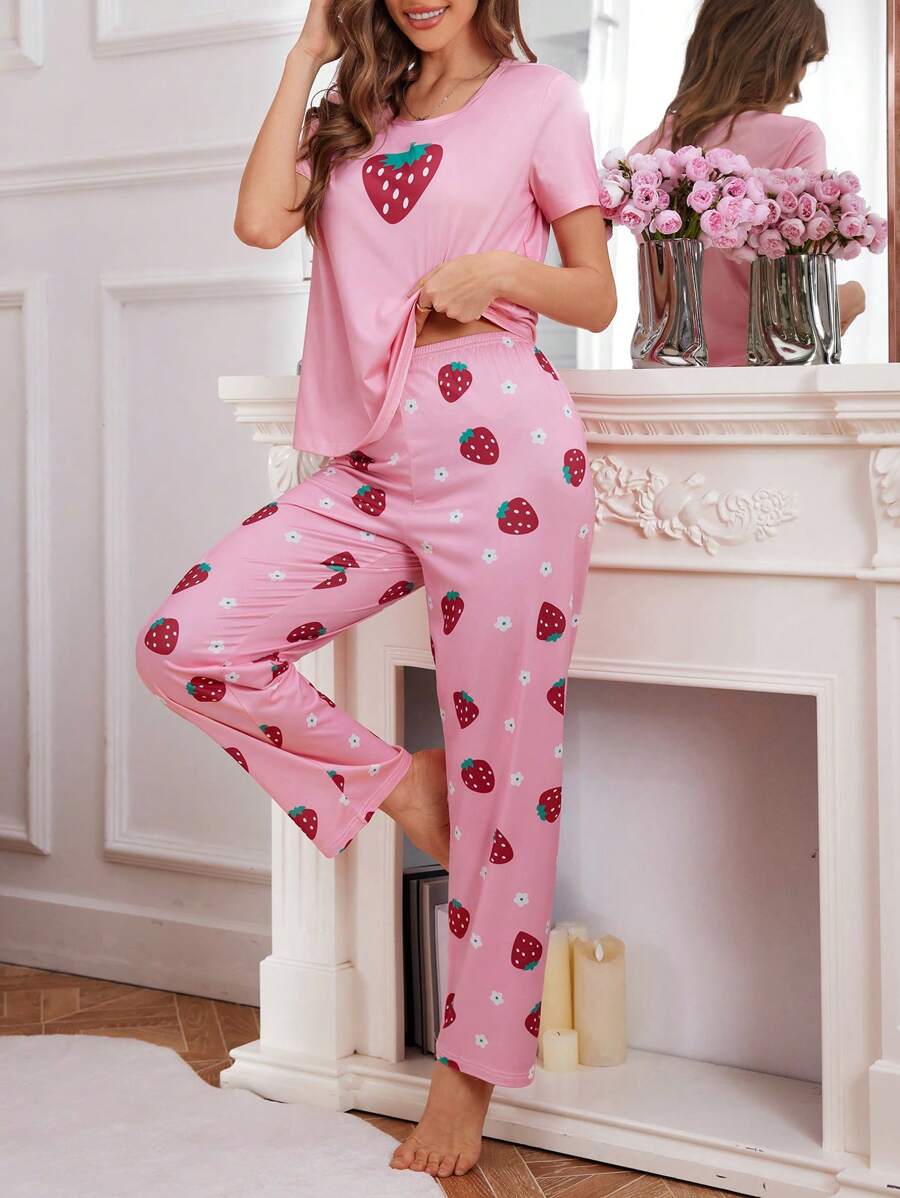 Pink Strawberry Half Sleeves The Ultimate Dream Wear Sleep Suit (OM-115)
