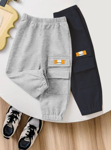 Kids Fleece Cotton Winter Pocket Jogger – Pack of 2  ( Grey-Black)