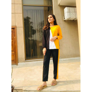 Yellow Straight Panel Gym Suit for Women and Girls - Breathable Workout Clothes