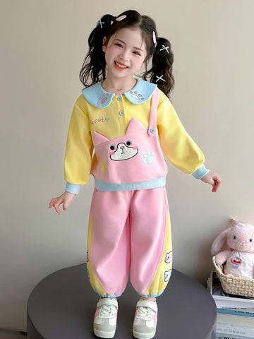 Girls' Fleece Winter Tracksuit – Cute Cartoon Design (OM-727) omii.pk