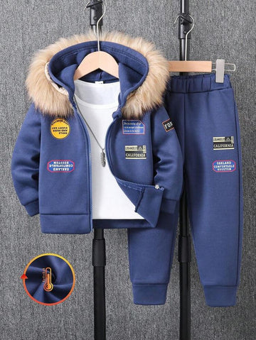 Kids Premium Fleece Winter Tracksuit with Hooded Jacket (OM-730 ) omii.pk