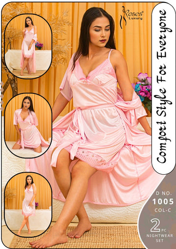 Pink 2-Pcs Comfort Style Bridal Nighty Rosses Luxury (1005)