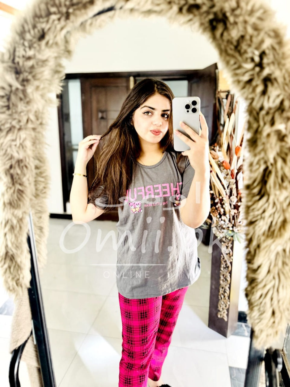 Grey Cheerfull with Check Trouser The Ultimate Dream wear Sleep Suit (OM-18)